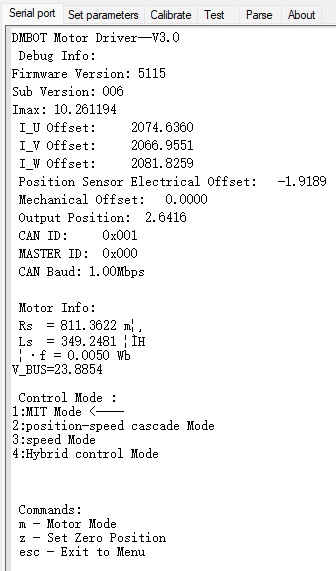 Damiao Debugging Tools motor info